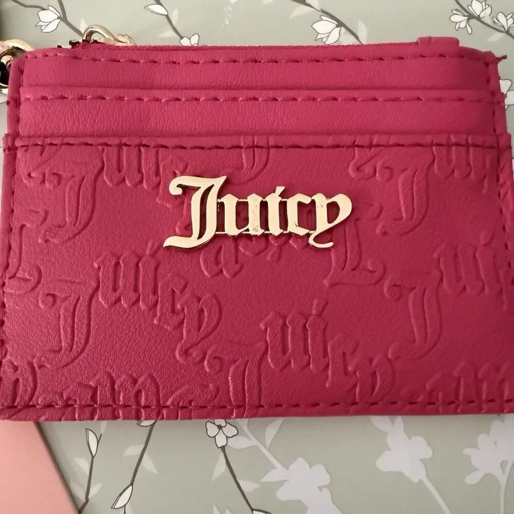 Juicy Couture Spring Fling ID Card Case Change Purse Pink Flash Zip New